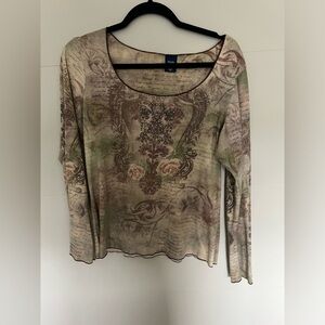 y2k grunge moss cream brown long sleeve with gems